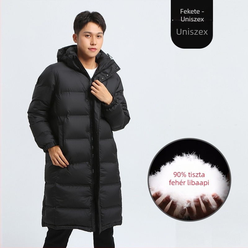 Hosszú téli dzseki kapucnival, töltet gúsi pufi 195-242 g, 800 tolltartalom, poliészter anyag