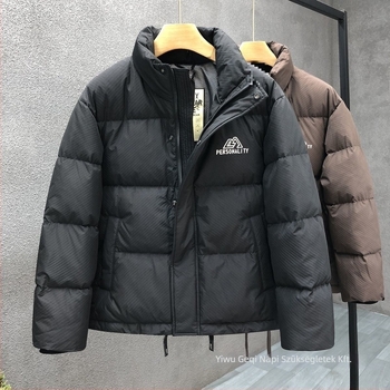 Férfi vastag kapucnis tollkabát álló gallérral, 100% fehér liba tolltöltet, 550 töltet, hosszított fazon