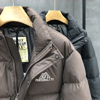 Férfi vastag kapucnis tollkabát álló gallérral, 100% fehér liba tolltöltet, 550 töltet, hosszított fazon