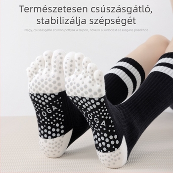 Ötujjú jóga zokni pilateshez – csúszásmentes, kompressziós formázás, hosszú szárú, nőknek