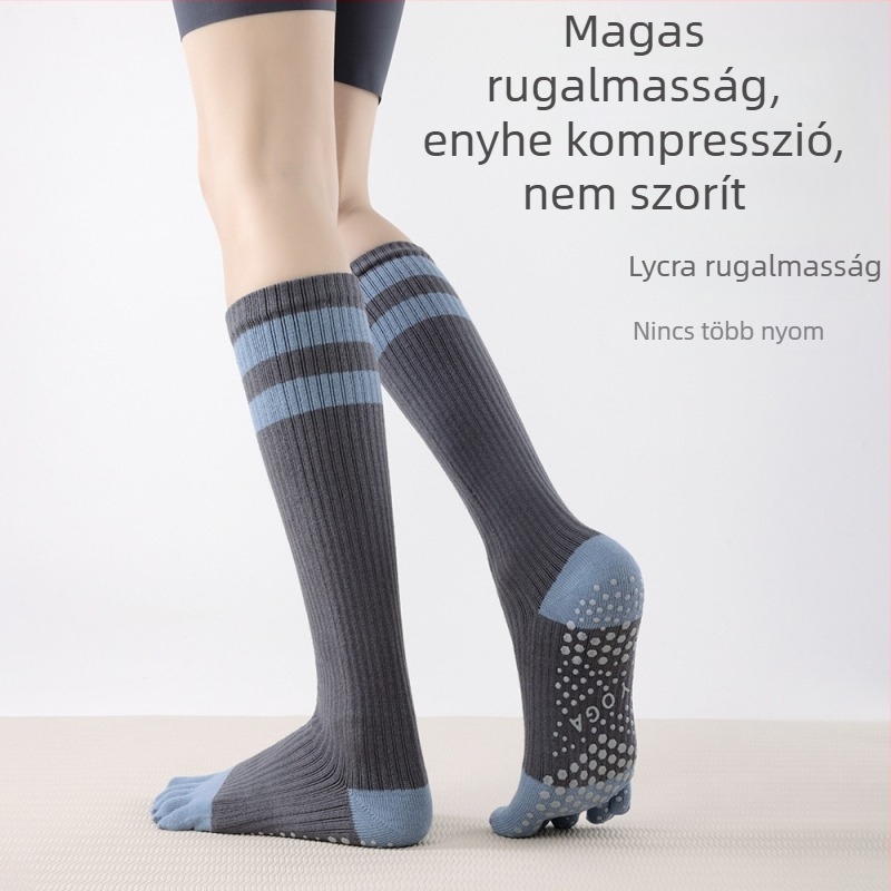 Ötujjú jóga zokni pilateshez – csúszásmentes, kompressziós formázás, hosszú szárú, nőknek