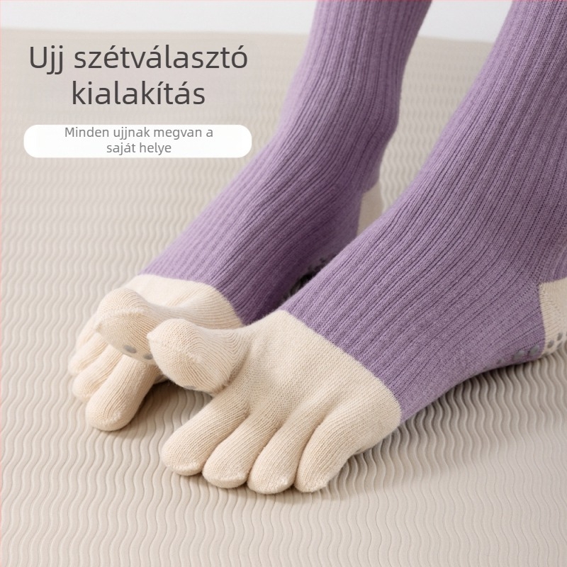 Ötujjú jóga zokni pilateshez – csúszásmentes, kompressziós formázás, hosszú szárú, nőknek