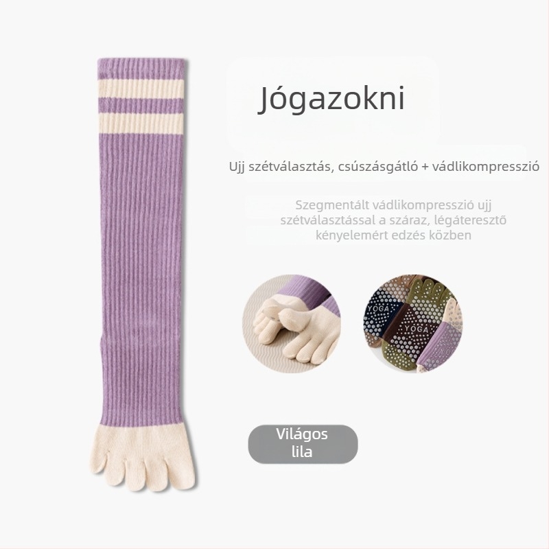 Ötujjú jóga zokni pilateshez – csúszásmentes, kompressziós formázás, hosszú szárú, nőknek