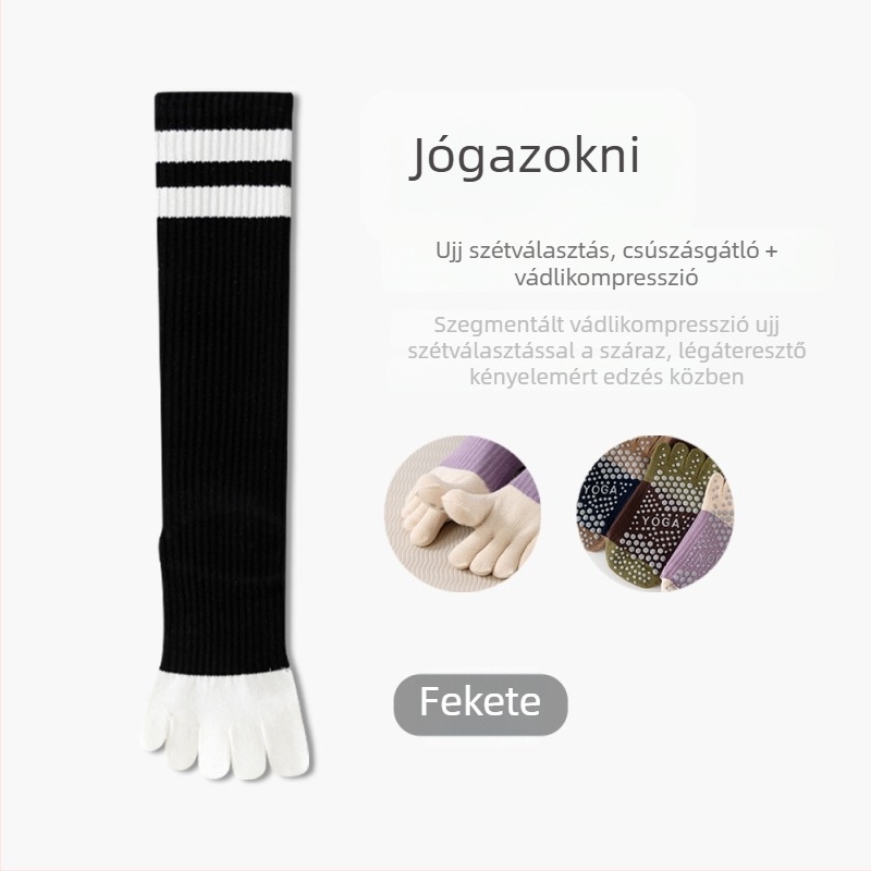 Ötujjú jóga zokni pilateshez – csúszásmentes, kompressziós formázás, hosszú szárú, nőknek