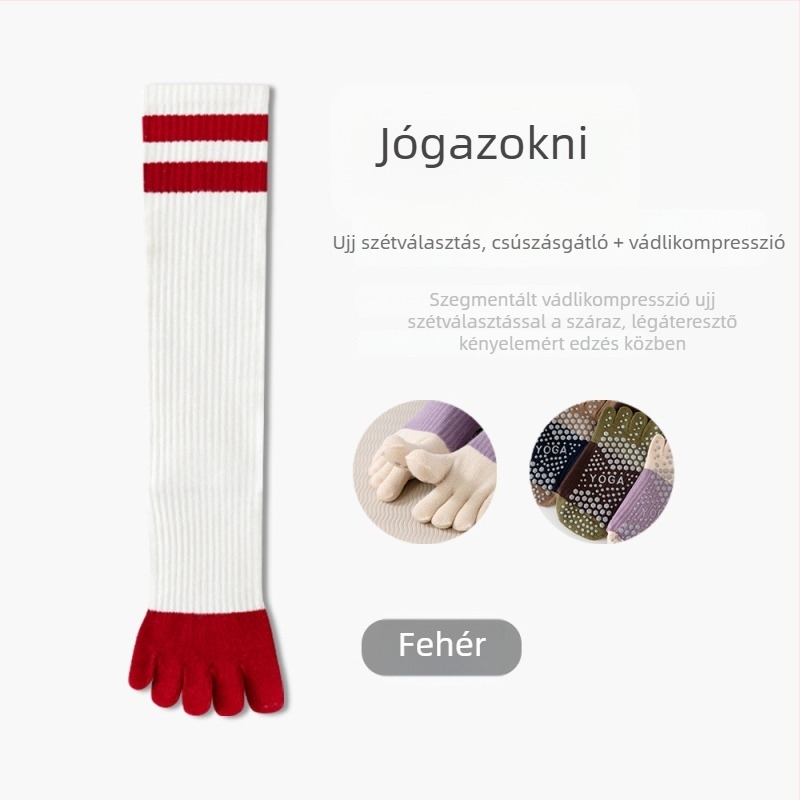 Ötujjú jóga zokni pilateshez – csúszásmentes, kompressziós formázás, hosszú szárú, nőknek