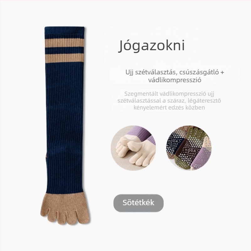 Ötujjú jóga zokni pilateshez – csúszásmentes, kompressziós formázás, hosszú szárú, nőknek