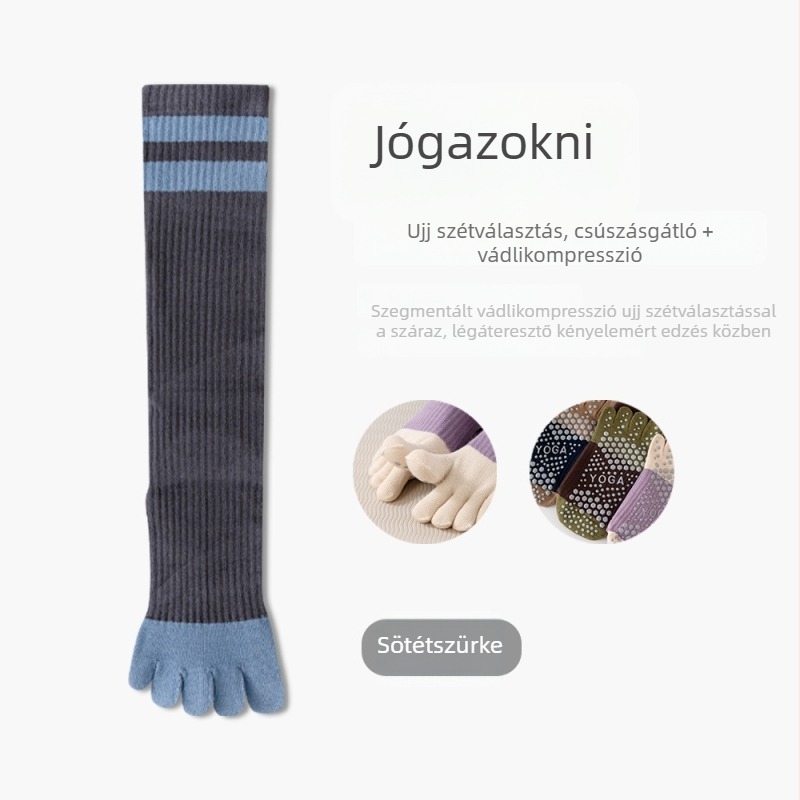 Ötujjú jóga zokni pilateshez – csúszásmentes, kompressziós formázás, hosszú szárú, nőknek