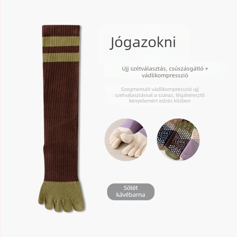 Ötujjú jóga zokni pilateshez – csúszásmentes, kompressziós formázás, hosszú szárú, nőknek