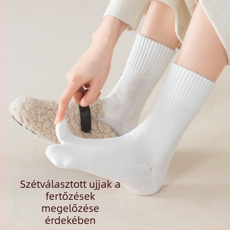 Női kétujjú zokni ősz-télre, fleece belsővel, pamut-keverék, középméretű hossz