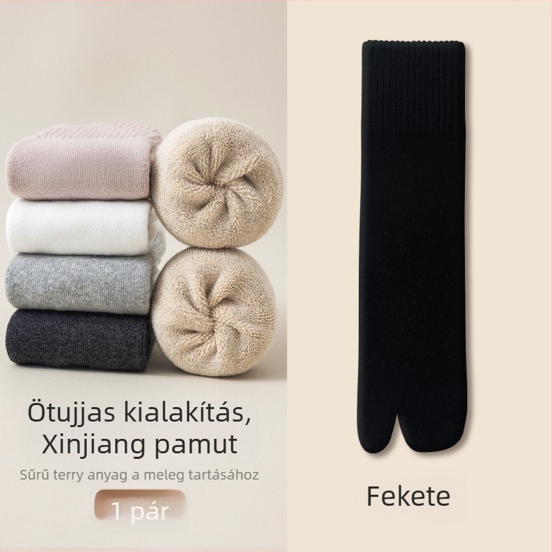 Női kétujjú zokni ősz-télre, fleece belsővel, pamut-keverék, középméretű hossz