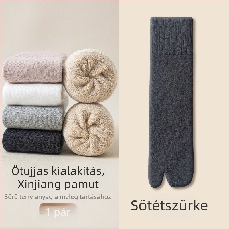 Női kétujjú zokni ősz-télre, fleece belsővel, pamut-keverék, középméretű hossz