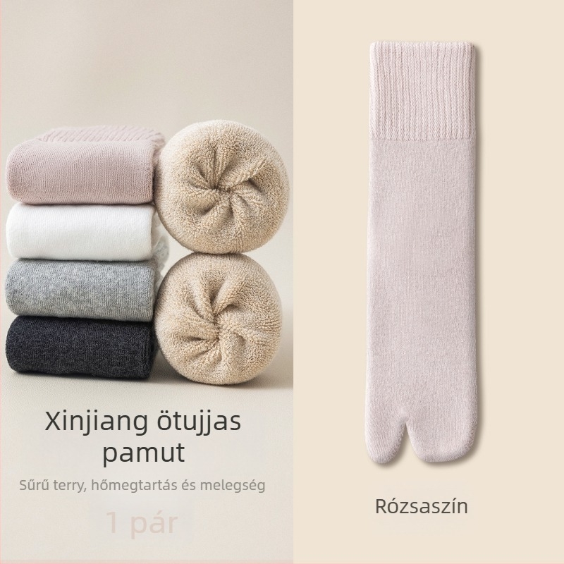 Női kétujjú zokni ősz-télre, fleece belsővel, pamut-keverék, középméretű hossz