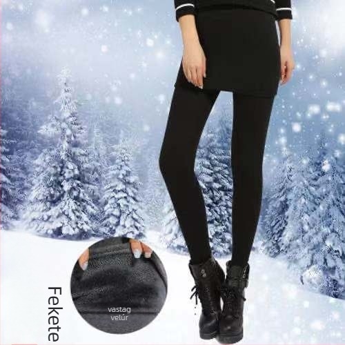 Összevágott egy darab nadrág szoknyával, fleece bélés, vastag téli modell, szoros szabás, 30–50% spandex, GSM 90, tél 2021
