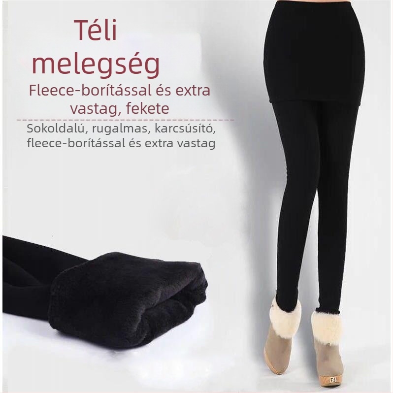 Összevágott egy darab nadrág szoknyával, fleece bélés, vastag téli modell, szoros szabás, 30–50% spandex, GSM 90, tél 2021