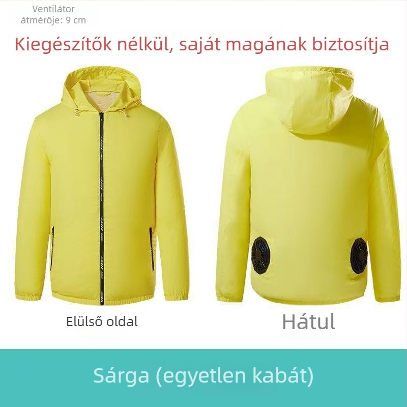 Kapucnis nyári hűtőkabát, könnyű pamut-poliészter szövet, lazán szabott