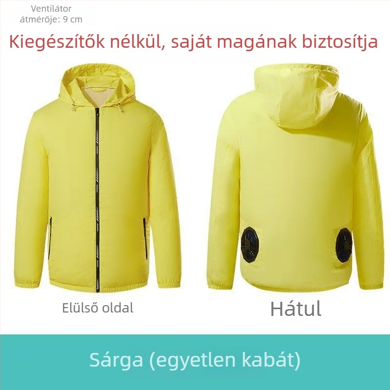 Kapucnis nyári hűtőkabát, könnyű pamut-poliészter szövet, lazán szabott