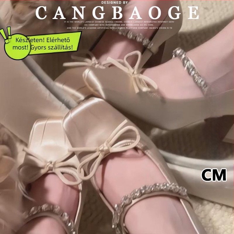 Mary Jane balerina cipő négyszögletes orrú, felső rész szuper rostból, csattal ellátott pánt, vastag sarok 3–6 cm