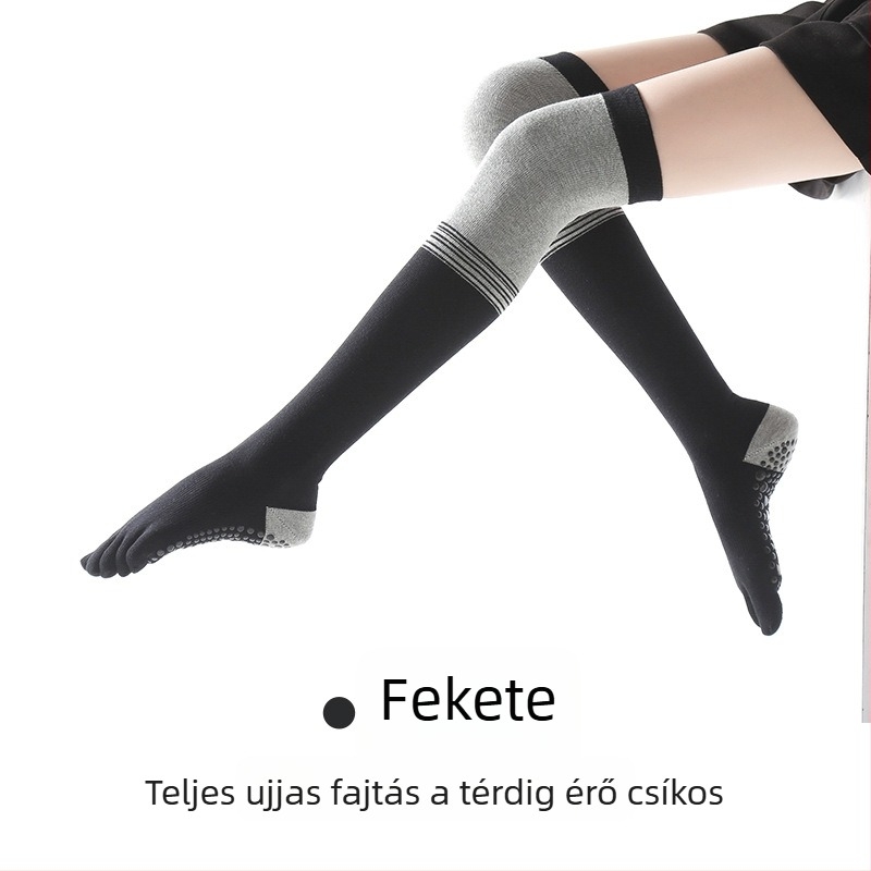 Térd fölötti ötujjú jógazokni, csúszásmentes, gyorsan száradó pamutkeverék (80-90% pamut), egyszínű, nőknek