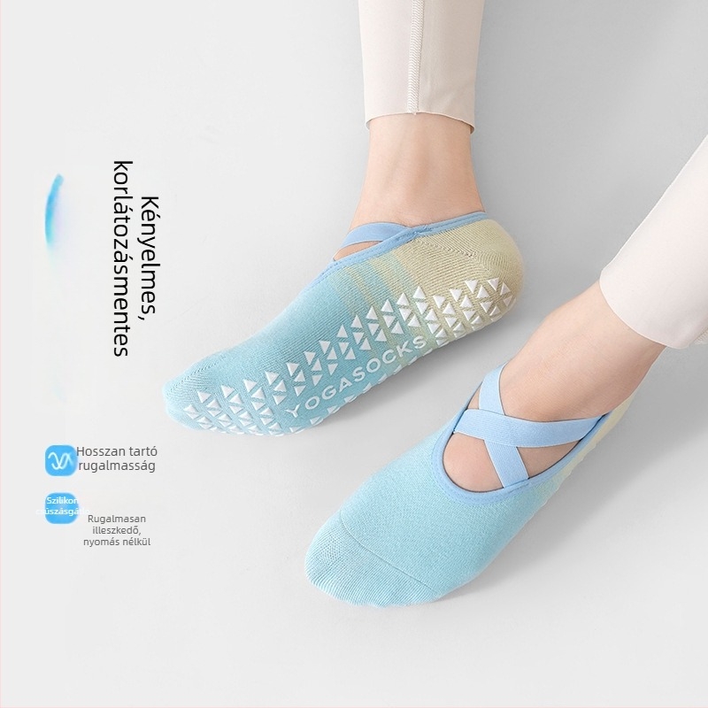 Jóga zokni csúszásmentes gradient mintával, rövid cső fazon, 70% pamut, 168 tűvel készített szövés