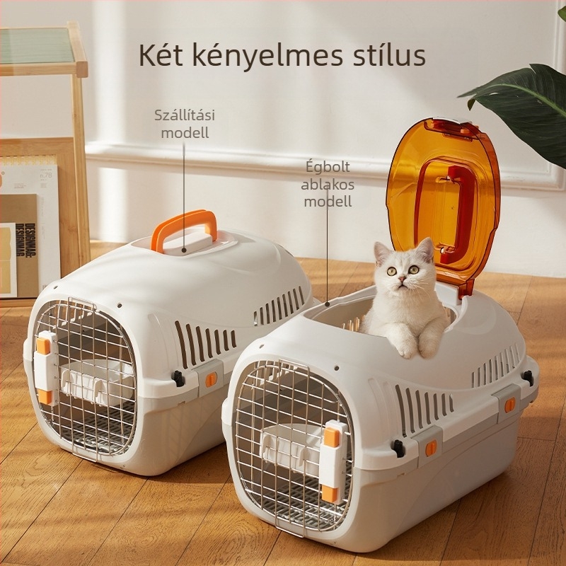 Macska- és kiskutyák szállító doboza - Leemelhető, mosható PP anyagból, egyszínű, 3–5 kg testsúlyú állatok számára