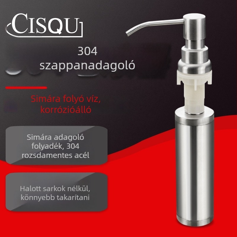 Konyhai mosogató mosószappan adagoló, rozsdamentes acél, modern minimalista stílus, általános célú, CISQU
