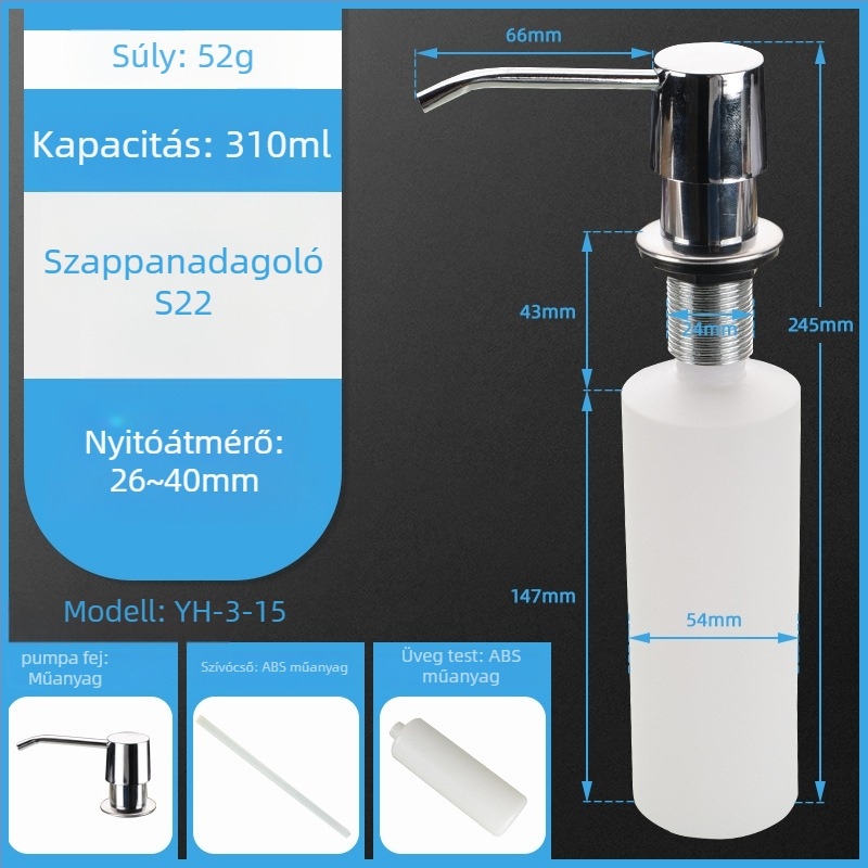 Konyhai mosogató mosószappan adagoló, rozsdamentes acél, modern minimalista stílus, általános célú, CISQU