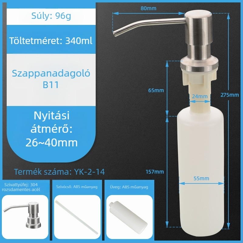 Konyhai mosogató mosószappan adagoló, rozsdamentes acél, modern minimalista stílus, általános célú, CISQU