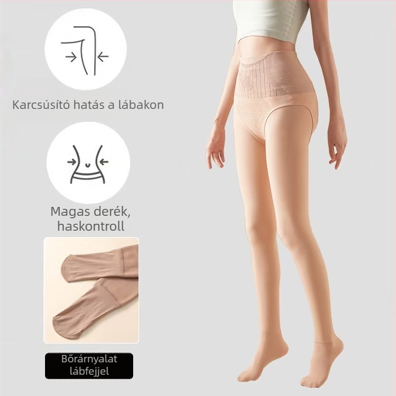 Fényes, magas derekú haskontrollos harisnyanadrág fleece-belelt, természetes hatás, ősz-tél