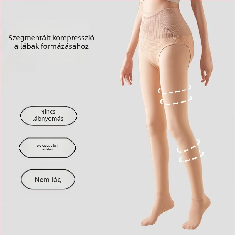 Fényes, magas derekú haskontrollos harisnyanadrág fleece-belelt, természetes hatás, ősz-tél