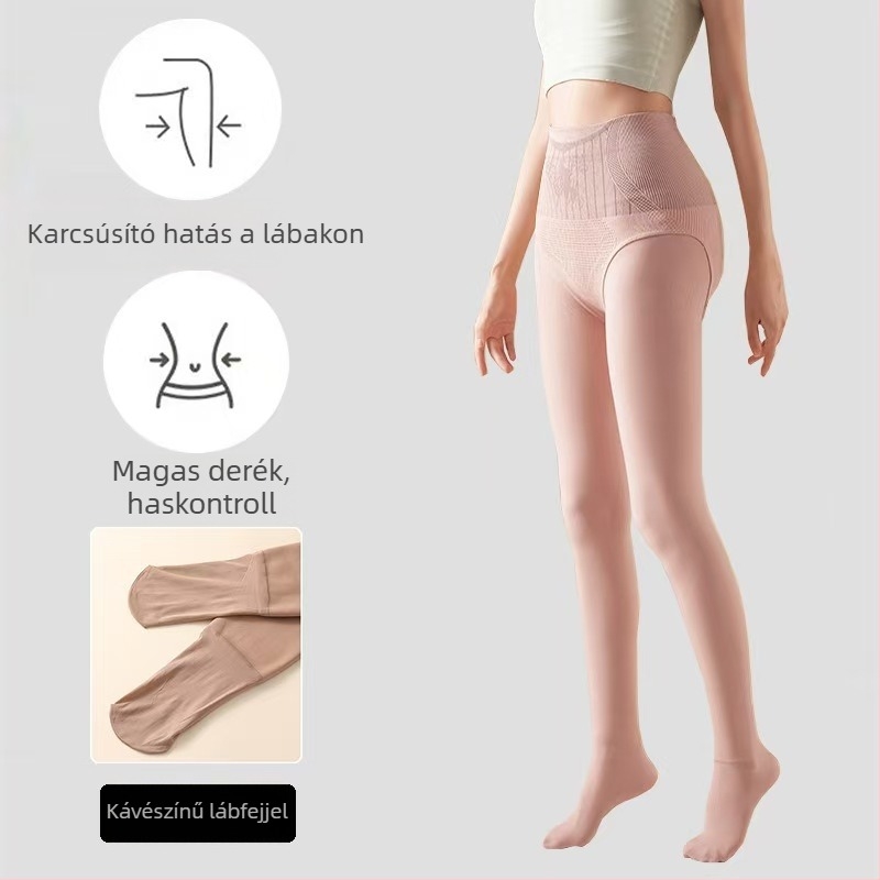 Fényes, magas derekú haskontrollos harisnyanadrág fleece-belelt, természetes hatás, ősz-tél