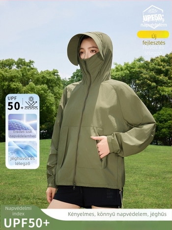 Női kültéri szélkabát UPF50+ UV védelemmel, légáteresztő, ultra könnyű, poliészter-spandex anyagú, kapucnival