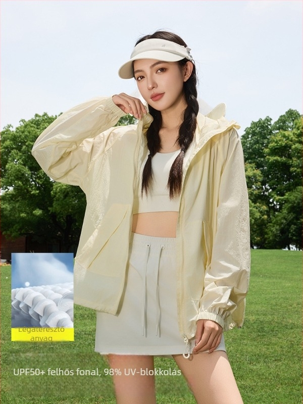Női kültéri szélkabát UPF50+ UV védelemmel, légáteresztő, ultra könnyű, poliészter-spandex anyagú, kapucnival