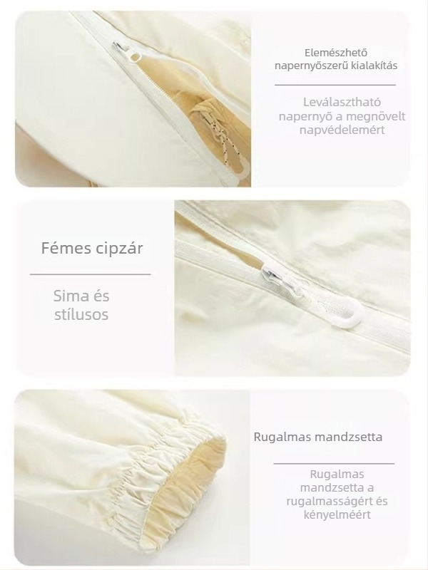 Női kültéri szélkabát UPF50+ UV védelemmel, légáteresztő, ultra könnyű, poliészter-spandex anyagú, kapucnival