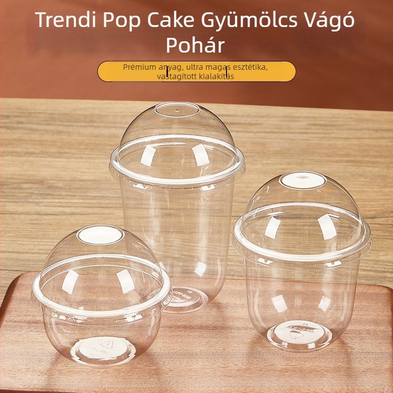 Bobo Cup PET műanyag pohár fedővel, villa és kanál, matricaszett, logó nyomtatás elérhető