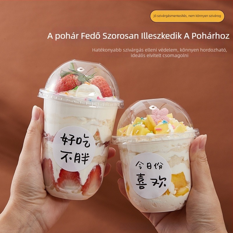 Bobo Cup PET műanyag pohár fedővel, villa és kanál, matricaszett, logó nyomtatás elérhető