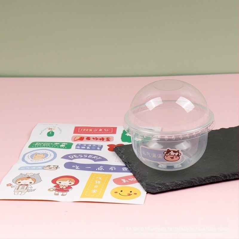 Bobo Cup PET műanyag pohár fedővel, villa és kanál, matricaszett, logó nyomtatás elérhető