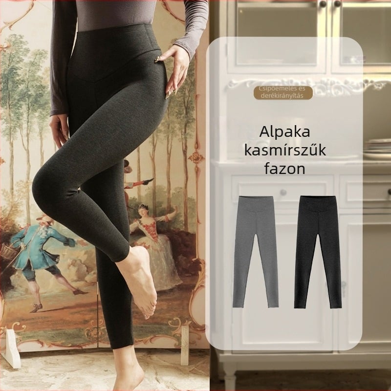 Kasmír és akril 30–50% keverékű nadrág, rövid hossz, magas derekú, egyenes szabású, vastag és meleg