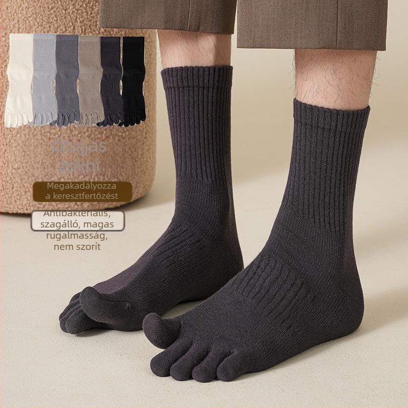 Férfi ötujjú zokni, középmagasságú, antibakteriális, nedvességfelszívó, elválasztott ujjakkal, 70–80% pamut