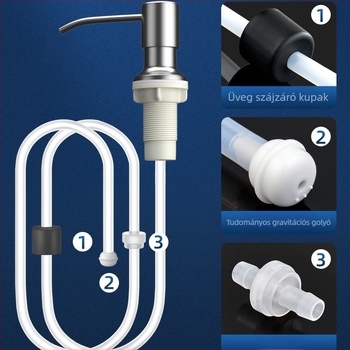 Rozsdamentes acél konyhai mosogatószer-adagoló hosszabbítócsővel, modell TS-SD007-1G, 0.4 kg
