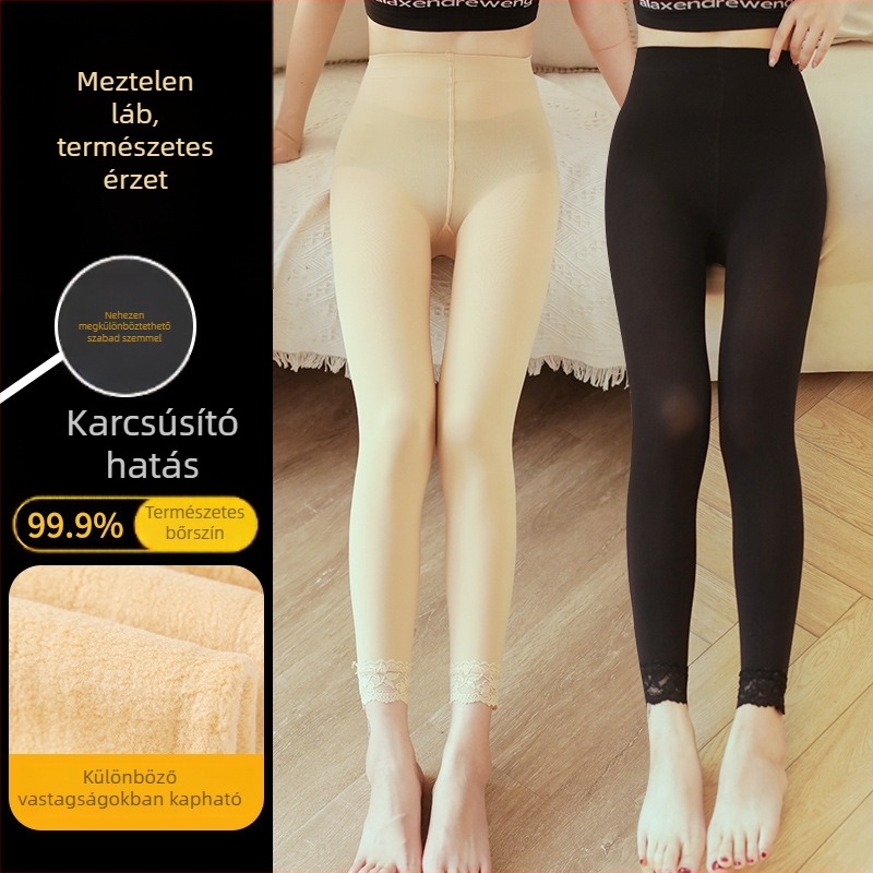 2021 tavasz-ősz női harisnyanadrág nylon csipkével, 9/10 hossz, bőrszínű, fleece-sel meleg téli viselet