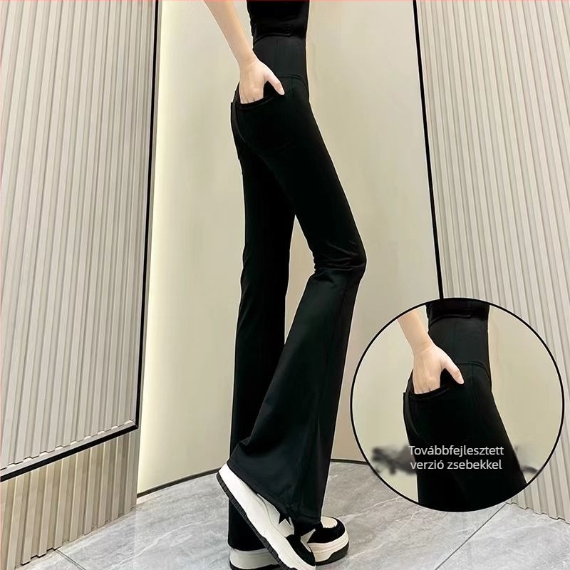 Női magas derekú karcsú nadrág, enyhén bővülő véggel, hátsó zsebekkel