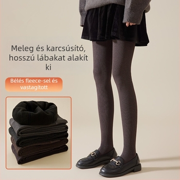 Női magas derekú harisnya fleece-béléssel, csíkos, vastag és meleg, lábhoz illeszkedő
