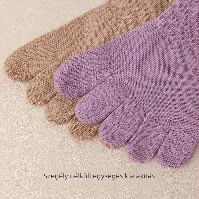 Öt ujjas jóga zokni nőknek — csúszásmentes, nedvességelvezető, pamutkeverékből, kalfa hosszúságú, varrat nélküli ujjak, blokkminta