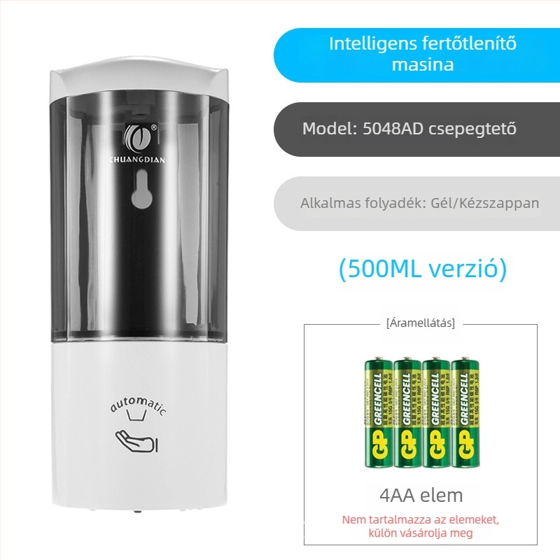 Automata szenzoros kézfertőtlenítő adagoló, falra szerelhető, ABS anyag, CE tanúsítvány, tömeg 420 g