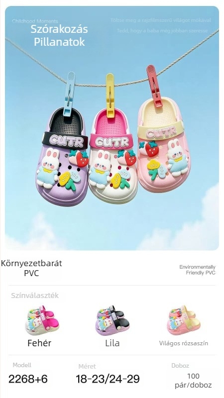 Gyerekeknek Bunny-Hole strandcipő, PVC felsőrész, légáteresztő, puha talp, uniszex, 2026 tavasz