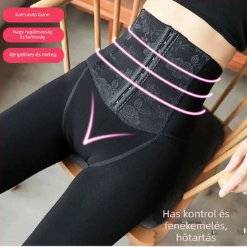Téli vastag, magas derekú haskontrollos leggings, popsiformáló hatással, karcsúsított fazon, derékon gombos zárás
