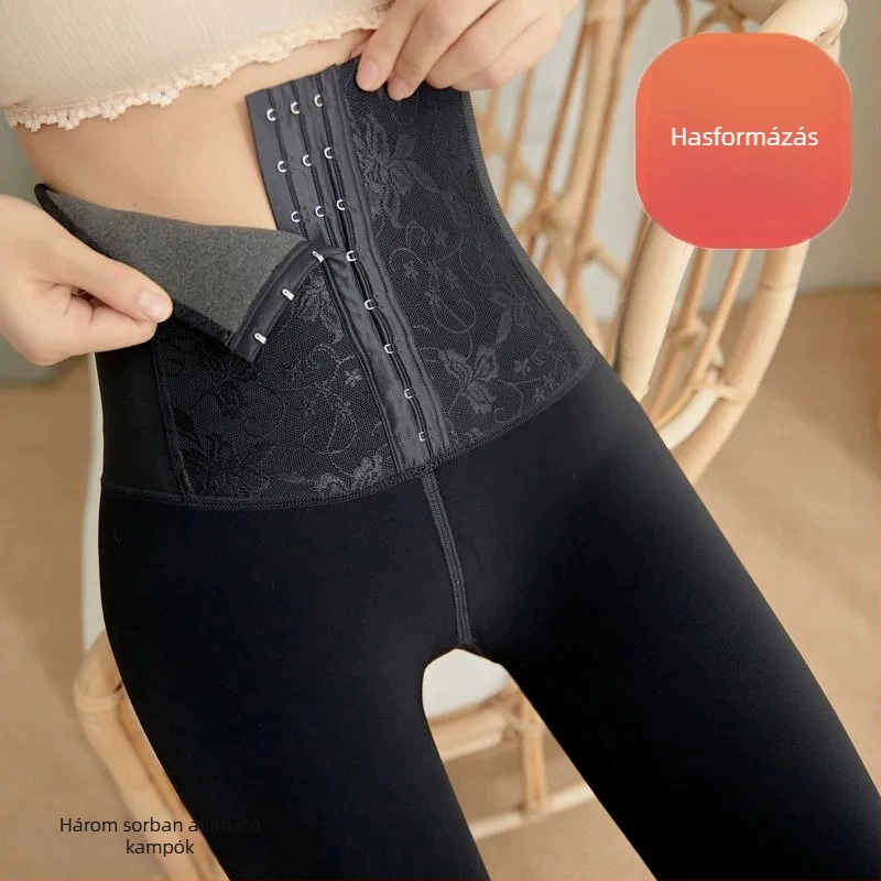 Téli vastag, magas derekú haskontrollos leggings, popsiformáló hatással, karcsúsított fazon, derékon gombos zárás