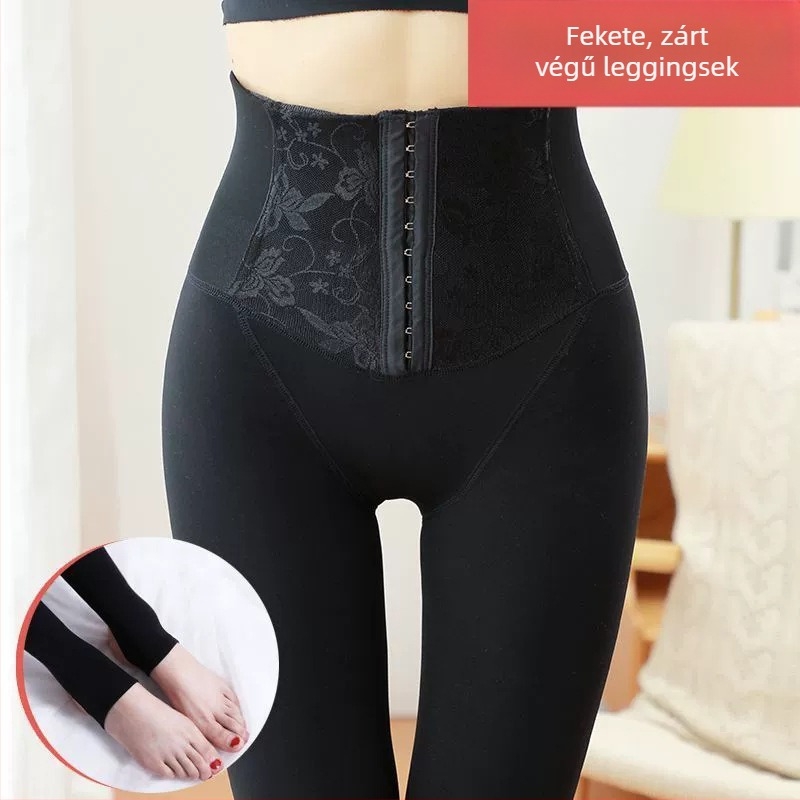 Téli vastag, magas derekú haskontrollos leggings, popsiformáló hatással, karcsúsított fazon, derékon gombos zárás