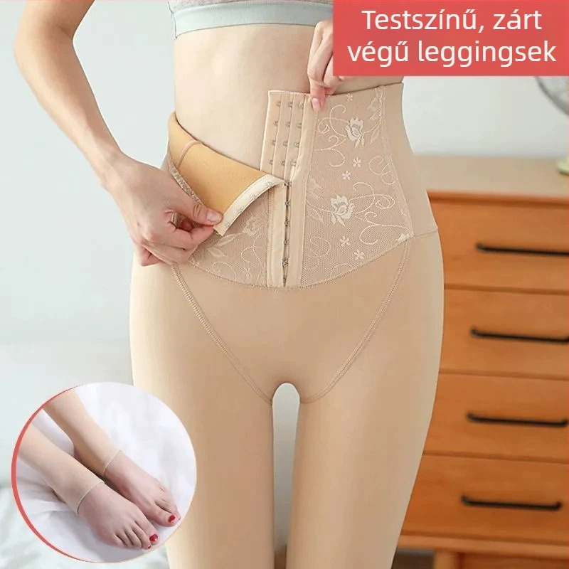 Téli vastag, magas derekú haskontrollos leggings, popsiformáló hatással, karcsúsított fazon, derékon gombos zárás