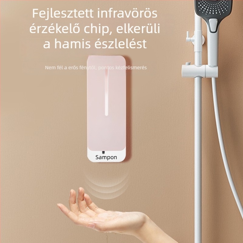 Érintésmentes falra szerelhető ABS szappanadagoló sampon és tusfürdőhöz – Indukciós funkció, Injekciós formázás, Modern minimalista dizájn, Tömeg ≤0.5 kg